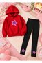 Girl's Hooded Sweatshirt, Straight-Leg Leggings Set, Printed 3-Yarn Rastered Winter Comfortable Fit Set