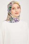 Nostalji Tivil Pure Silk Scarf 9037 50 Ecru Purple Ethnic Pattern