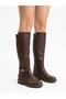 Women's Brown Long Boots Below the Knee, Comfortable Non-Slip Sole, Winter Waterproof Stretchy Stylish Leather Look Boots