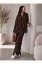 Women's Ribbed Collar and Side Zipper Cuffs Knitwear Set in Brown - 2