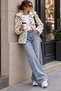Women's Ecru Snow Patterned Lined Plush Wide Collar Zippered Oversize Winter Coat - 3