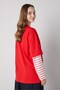 Women's Red Crew Neck Double Layer Sleeves Striped Oversize T-Shirt 32100 - 7