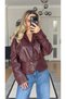 Burgundy Leather Look Jacket with Waist Detail - 3