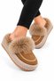 Women's Warm Feather Detailed Plush House Slippers Taba - 4