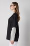 Women's Black Crew Neck Double Layer Sleeves Striped Oversize T-Shirt 32100 - 3