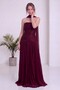 Women's Strapless Shawl Detailed Draped A-Line Maxi Length Evening Dress Black, Burgundy, Brown, Powder, Navy Blue - 4
