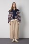 Women's Navy Blue Striped Crew Neck Oversize Sweatshirt 32096 - 5