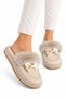 Women's Warm Ribbon Detailed Plush House Slippers Cream - 2