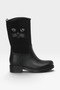 Printed Plush Waterproof Girls' Rain Boots Black