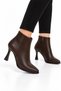 Goblet Heel Zippered Women's Boots (8cm) Brown-Black - 4