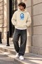 Unisex Bathing Ape Blue Printed Oversize Loose Cut Cotton 3 Thread Threaded Beige Hooded Sweatshirt - 5
