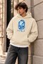 Unisex Bathing Ape Blue Printed Oversize Loose Cut Cotton 3 Thread Threaded Beige Hooded Sweatshirt - 4