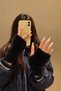 Women's Black Fluffy Plush Soft Gloves - 2