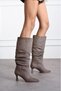 Women's Suede Boots with Gathered Bellows, Thin Heels, Pointed Toe, Below the Knee, Stylish Boots