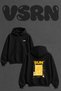 Vintage Sun Design Back Printed Oversize Black Hooded Sweatshirt