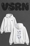 Dinosaur Skeletons Design Back Printed Oversize White Hooded Sweatshirt