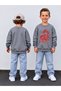 Boy's Crew Neck Sweatshirt Printed 3 Yarn Threaded Winter Comfortable Fit Cotton Sweatshirt