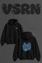 Compass Wave Design Back Printed Oversize Black Hooded Sweatshirt