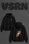 Knife Tomato Mushroom Design Back Printed Oversize Black Hooded Sweatshirt