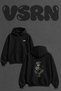 Genghis Khan Eagle Design Back Printed Oversize Black Hooded Sweatshirt