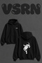 Space Astronaut Design Back Printed Oversize Black Hooded Sweatshirt