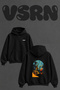 Retro Jazz Design Back Printed Oversize Black Hooded Sweatshirt