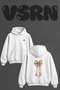 Pink Bow_1 Design Back Printed Oversize White Hooded Sweatshirt