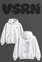 Technical Drawing Design Back Printed Oversize White Hooded Sweatshirt
