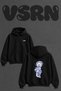 Motor Heart Design Back Printed Oversize Black Hooded Sweatshirt