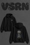 Ornate Anchor Design Back Printed Oversize Black Hooded Sweatshirt