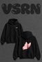 Pink Butterfly_2 Design Back Printed Oversize Black Hooded Sweatshirt