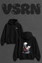 Astronaut Drawing Design Back Printed Oversize Black Hooded Sweatshirt
