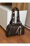Brown Women's Shoulder Bag with Metal Eyelets and Laces Detail - 3