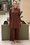 Heddy Zero Collar Half Zipper Tunic Pants Set