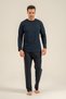 Men's Navy Blue 100% Cotton Pajama Set, Crew Neck, Pocket Detail - 8