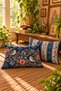 Midnight Garden Royal Bloom |   Navy Blue Bird and Flower Patterned Set of 2 Rectangular Decorative Throw Pillow Covers |   Vintage Botanical Living Room Decor - 7