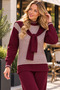 New Season Women's Scarf with Fine Stripes Knitted Wear Set - 2