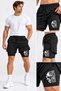 Men's Sports Shorts with Pockets - Black Inner Tights Elastic Waist Drawstring Breathable Training Shorts, 2-in-1 Printed Pocket Tights Sports Shorts Wild