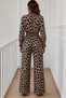 Women's long sleeve turtleneck leopard print tie waist long patterned jumpsuit - 3
