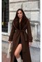 Women's Fur Collar Belted Long Checked Coat - 4