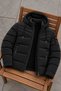 Men's Sport Cut Hooded Puffer Black Coat - 5