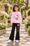 Winter, Spring, and Autumn Girls' Black Spanish Flared Bottoms and Pink Sweat Top