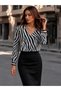 Women's long sleeve v-neck patterned dubai blouse - 2