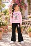 Winter, Spring, and Autumn Girls' Black Spanish Flared Bottoms and Pink Sweat Top