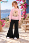 Winter, Spring, and Autumn Girls' Black Spanish Flared Bottoms and Pink Sweat Top