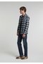 Relaxed Fit Shirt Neck Plaid Men's Blue Long Sleeve Shirt - 3