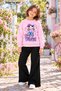 Winter, Spring, and Autumn Girls' Black Spanish Flared Bottoms and Pink Sweat Top