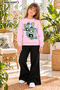 Winter, Spring, and Autumn Girls' Black Spanish Flared Bottoms and Pink Sweat Top
