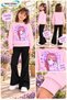 Winter, Spring, and Autumn Girls' Black Spanish Flared Bottoms and Pink Sweat Top - 2