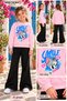 Winter, Spring, and Autumn Girls' Black Spanish Flared Bottoms and Pink Sweat Top - 2